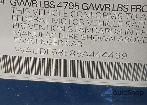 2005 Audi A4 2.0T z USA, uszkodzony, nr VIN WAUDF68E85A444499